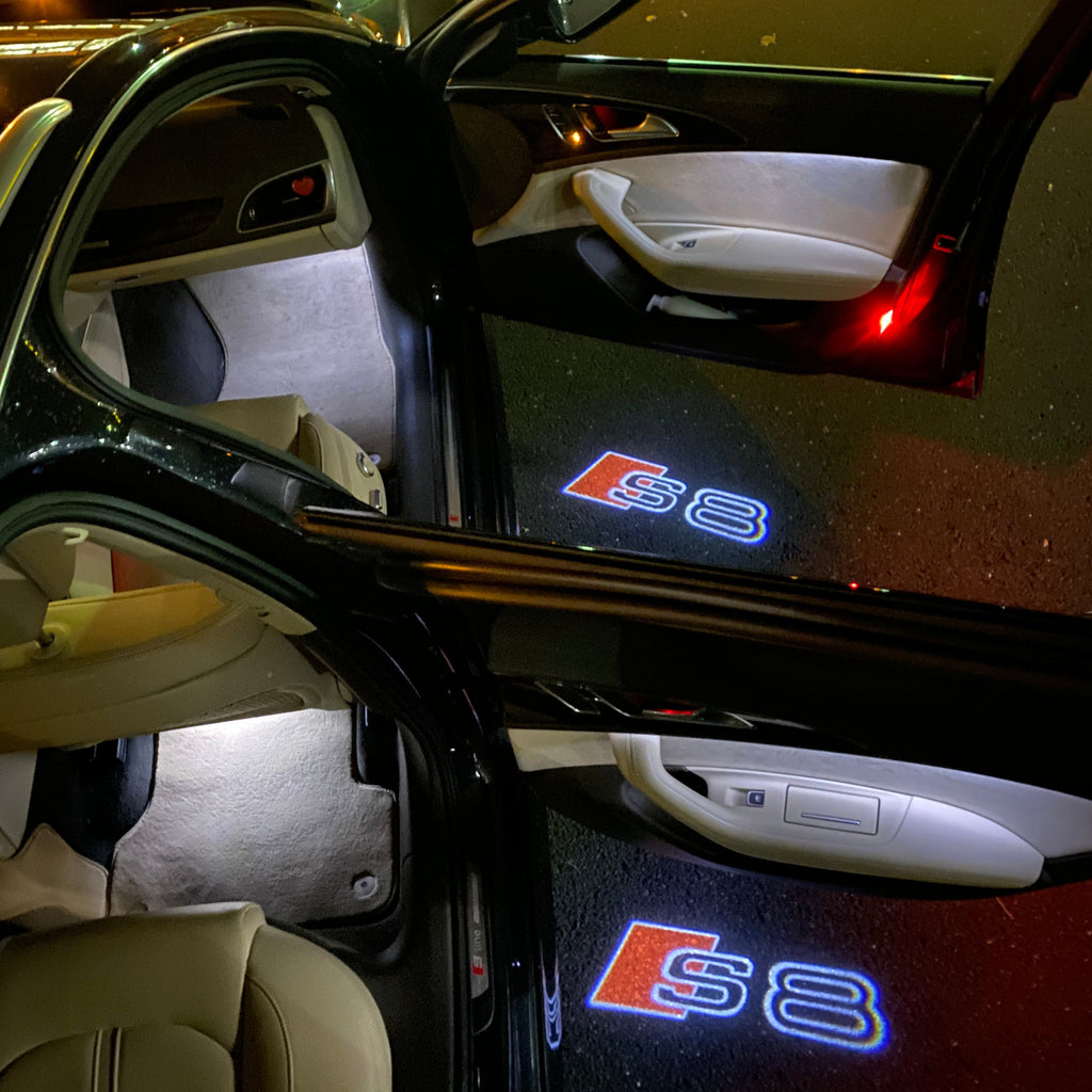 AUDI S8 LOGO PROJECTOT LIGHTS Nr.19 (Menge 1 = 2 Logofolien /2 Türleuchten)