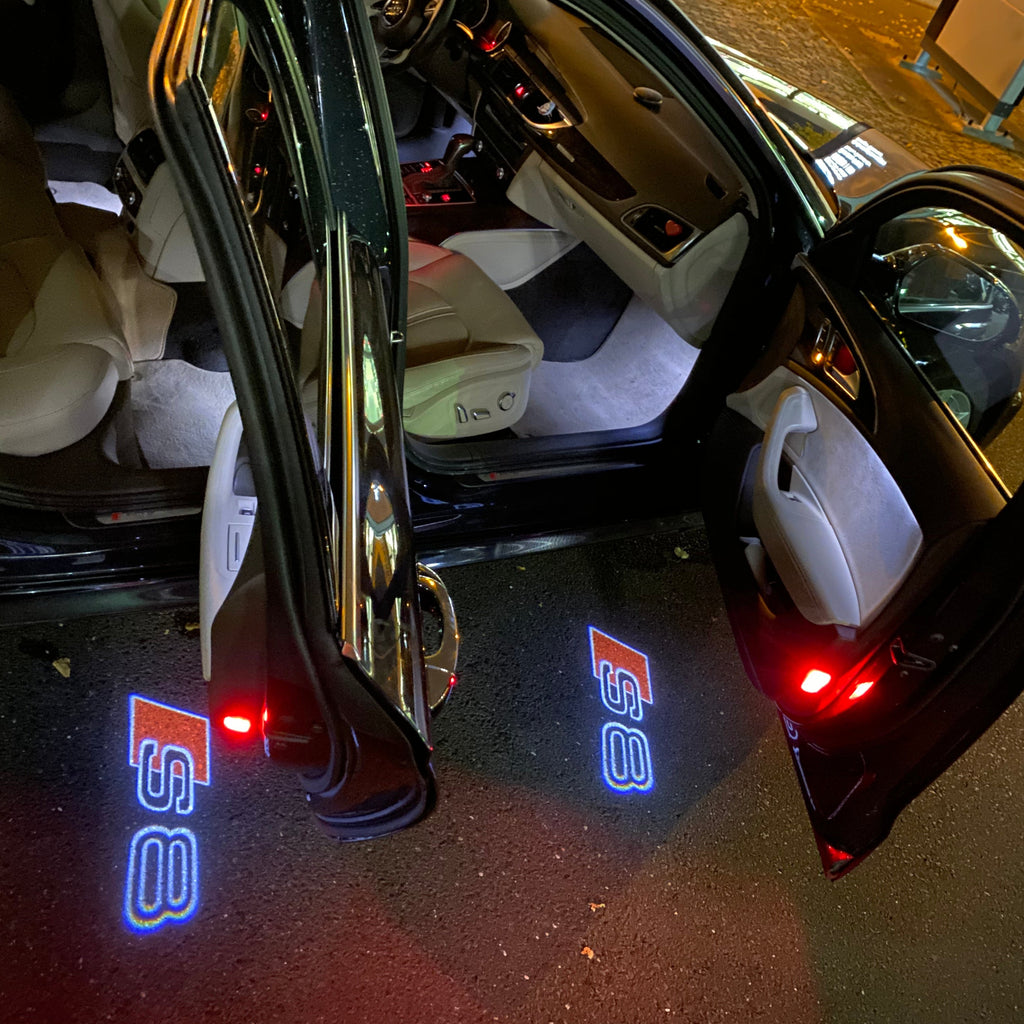 AUDI S8 LOGO PROJECTOT LIGHTS Nr.19 (Menge 1 = 2 Logofolien /2 Türleuchten)