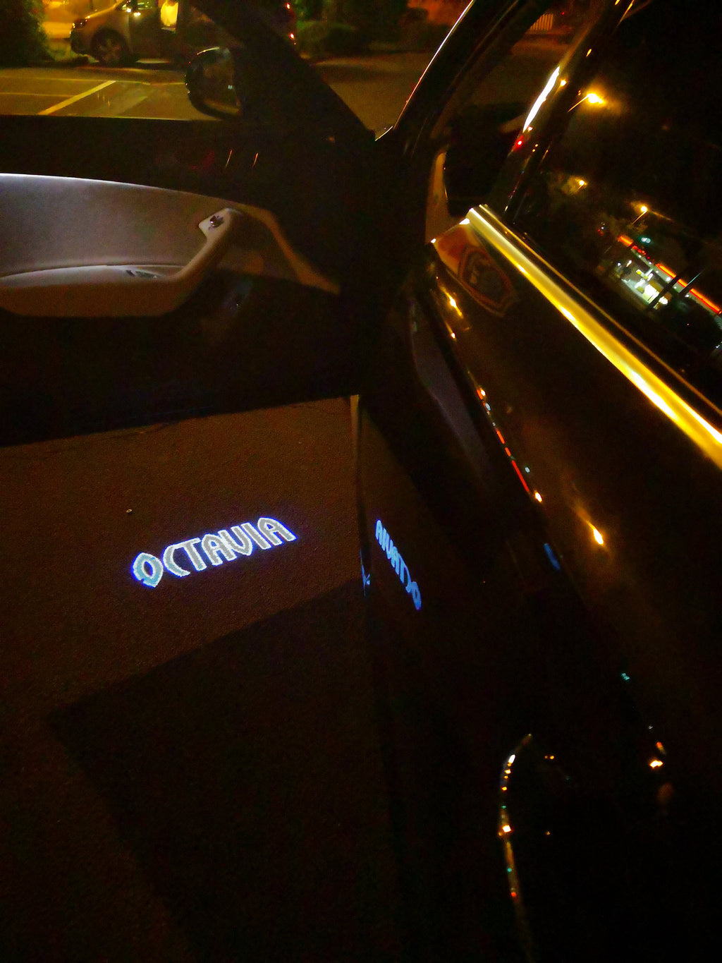 LUCI PROIETTORI LOGO SKODA Nr.83 (quantità 1 = 2 Logo Film / 2 luci porta)