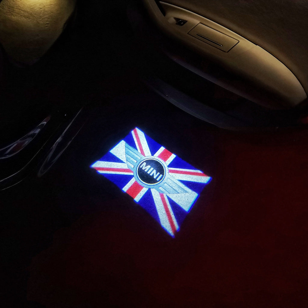MINI BRITISH NATIONAL FLAG LOGO PROJECROTR LIGHTS Nr.09 (cantidad 1 = 2 logo película / 2 luces de puerta)