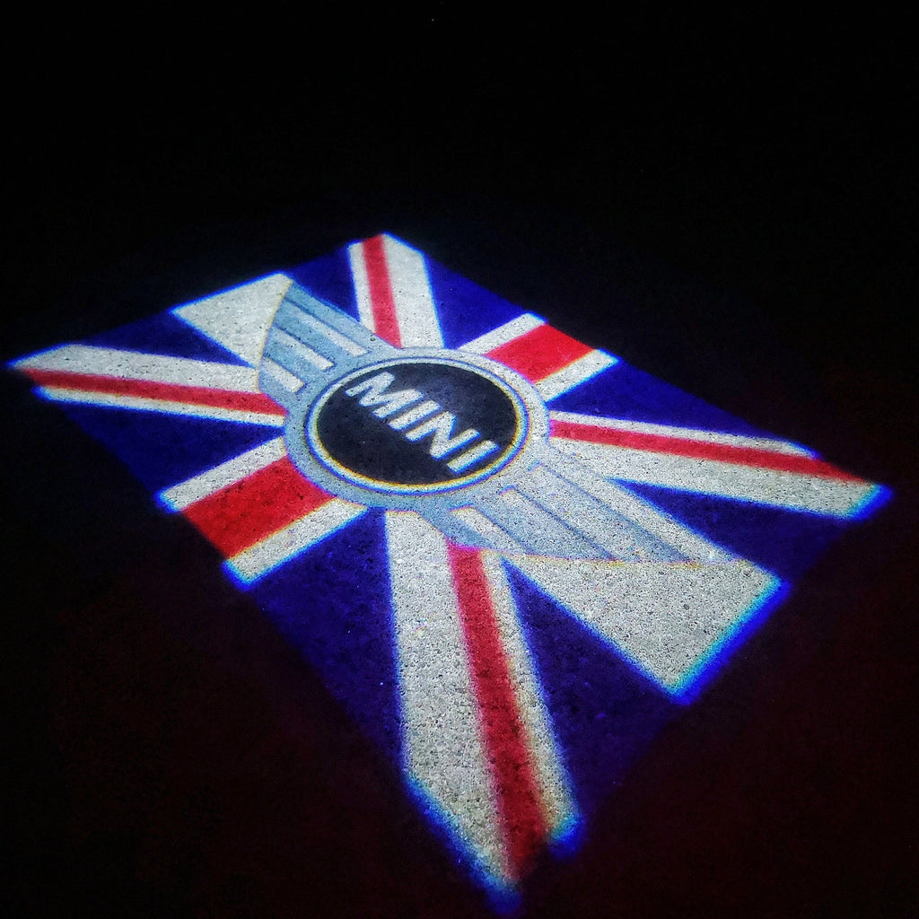 MINI BRITISH NATIONAL FLAG LOGO PROJECROTR LIGHTS Nr.09 (cantidad 1 = 2 logo película / 2 luces de puerta)
